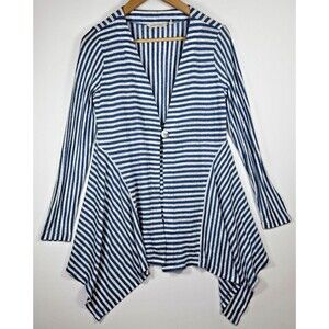 Soft Surroundings Cardigan Women Small Blue White Striped Linen Asymmetrical Hem
